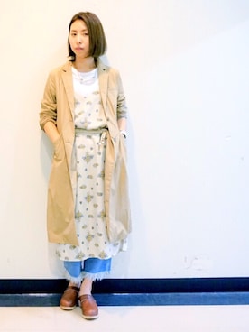 「フリンジデニム」｜「アイテム（チェスターコート）」を使った、mitsukoさん（レディース・160cm）の春コーディネート