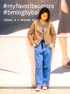 「BEAMS」｜「アイテム（ノーカラージャケット）」を使った、mitsukoさん（レディース・160cm）の春コーディネート