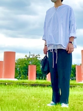 「SEEALL（シーオール）のアイテム（シャツ/ブラウス）」を使った、isohさん（メンズ・174cm）の春コーディネート