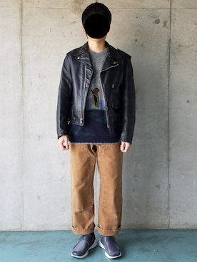 「carhartt」｜「アイテム（ライダースジャケット）」を使った、Yuukiさん（メンズ・168cm）の秋コーディネート