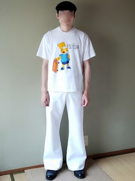 「オールホワイト」｜「アイテム（ハンチング/ベレー帽）」を使った、Yuukiさん（メンズ・169cm）の夏コーディネート