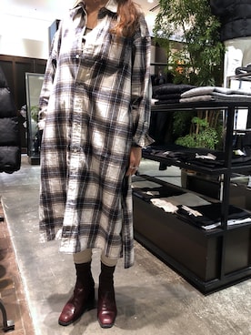 D M G ディーエムジー ネルチェックオーバーシャツワンピース 16 538を使った人気ファッションコーディネート Wear