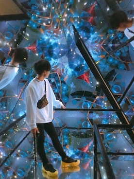 「Lui's（ルイス）のモックネック ビッグシルエット ロゴ スウェット（スウェット）」を使った、たくさん（メンズ・170cm）の秋コーディネート