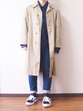 「zozoデニム」｜「アイテム（ステンカラーコート）」を使った、 そら。さん（メンズ・165cm）の冬コーディネート