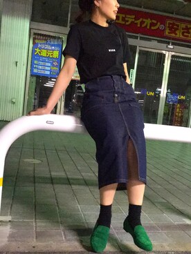 「アイテム（ローファー、グリーン系）」を使った、HARUKA.さん（レディース・156cm）の春コーディネート