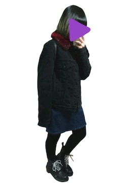 「GU（ジーユー）のアイテム（デニムスカート、ブルー系）」を使った、きおさん（レディース・156cm）の冬コーディネート