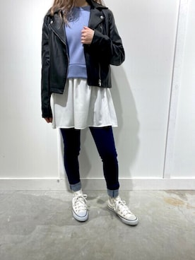 「SpRay（スプレイ）のアイテム（ライダースジャケット）」を使った、sprayzozoさん（レディース・157cm）の春コーディネート