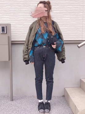 「zozoデニム」｜「アイテム（MA-1）」を使った、𝓡𝓲.さん（レディース・163cm）の冬コーディネート