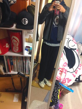 「adidas Originals（アディダスオリジナルス）の【adidas】SUPERSTAR 80s（スニーカー、ホワイト系）」を使った、ゆーきさん（メンズ・182cm）の冬コーディネート