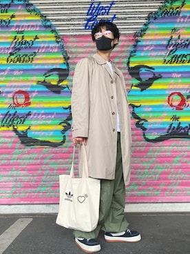 「アイテム（ステンカラーコート）」を使った、NaRiさん（メンズ・172cm・20代）の春コーディネート