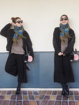 「ムートン」｜「アイテム（MA-1）」を使った、【Muel Chic】中村沙織さん（レディース・162cm）の冬コーディネート