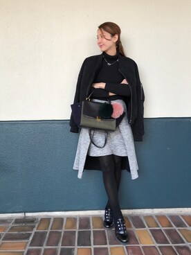 「CELINE」｜「アイテム（MA-1）」を使った、【Muel Chic】中村沙織さん（レディース・162cm）の冬コーディネート