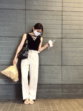 「LAYMEE（レイミー）のアイテム（パンツ）」を使った、【Muel Chic】中村沙織さん（レディース・162cm）の夏コーディネート
