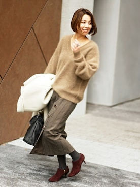 「アイテム（ブーティ、レッド系）」を使った、sunaさん（レディース・160cm）の秋コーディネート