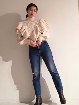 「LAKOLE（ラコレ）のアイテム（ブーツ）」を使った、mishiさん（レディース・159cm）の秋コーディネート