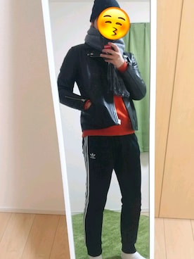 「niko and...（ニコアンド）のアイテム（ライダースジャケット）」を使った、にゃんてうさん（メンズ・178cm）の冬コーディネート