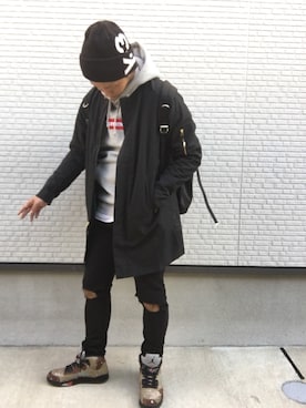 「Jordan」｜「アイテム（ミリタリージャケット）」を使った、なーさん（メンズ・172cm）の冬コーディネート