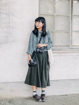 「アイテム（レッグウェア、グリーン系）」を使った、年年さん（レディース・160cm）の秋コーディネート