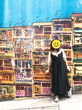 「KBF（ケイビーエフ）のアイテム（オールインワン・サロペット、ブラック系）」を使った、れんこさん（レディース・155cm）の冬コーディネート