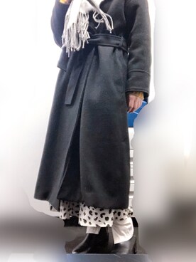 「Mila Owen（ミラオーウェン）のアイテム（チェスターコート、ブラック系）」を使った、れんこさん（レディース・155cm）の冬コーディネート