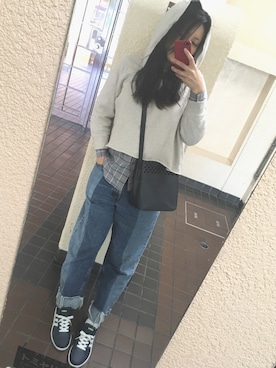 「LILY BROWN（リリーブラウン）のアイテム（パーカー）」を使った、じあんさん（レディース・157cm）の春コーディネート