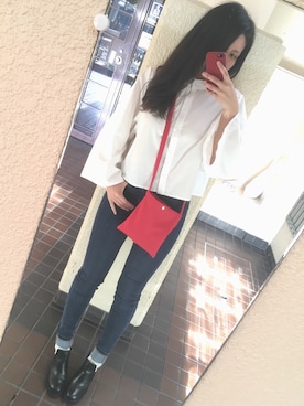 「ノーカラーシャツ」｜「アイテム（ブーティ）」を使った、じあんさん（レディース・157cm）の春コーディネート