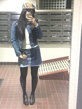 「バーバリー」｜「アイテム（デニムジャケット）」を使った、じあんさん（レディース・158cm）の春コーディネート
