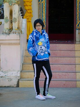 「blue」｜「アイテム（パーカー）」を使った、.Hutchan.さん（レディース・173cm）の冬コーディネート