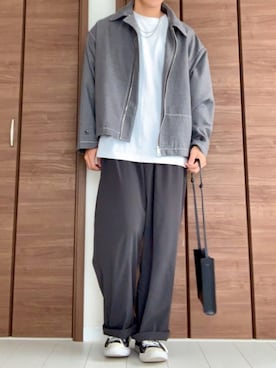 「UNIQLO（ユニクロ）のエアリズムコットンオーバーサイズTシャツ（5分袖）（Tシャツ/カットソー）」を使った、soar  -ソア-さん（メンズ・170cm・20代）の秋コーディネート