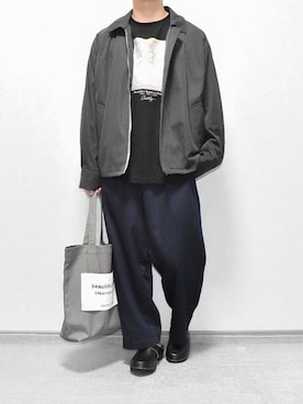 「アイテム（スラックス、ブルー系）」を使った、takuさん（メンズ・164cm）の秋コーディネート