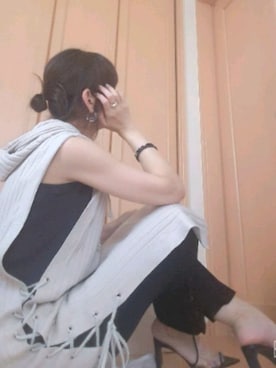 「ロングニット」｜「アイテム（アクセサリー）」を使った、.A.さん（レディース・162cm）の夏コーディネート