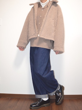 「LIDNM（リドム）のOVERSIZED BOA OUTER（ブルゾン）」を使った、mello👻さん（メンズ・167cm）の冬コーディネート