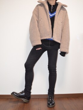 「LIDNM（リドム）のOVERSIZED BOA OUTER（ブルゾン）」を使った、mello👻さん（メンズ・167cm）の冬コーディネート