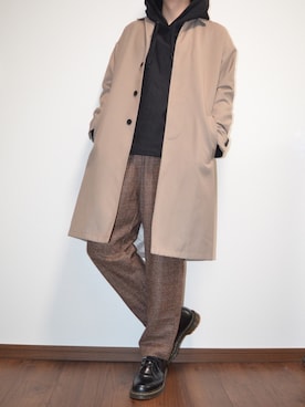 「アイテム（ステンカラーコート）」を使った、mello👻さん（メンズ・167cm・20代）の冬コーディネート