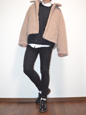 「LIDNM（リドム）のOVERSIZED BOA OUTER（ブルゾン）」を使った、mello👻さん（メンズ・167cm）の冬コーディネート