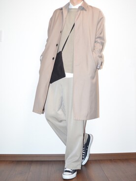「アイテム（ステンカラーコート）」を使った、mello👻さん（メンズ・167cm・20代）の春コーディネート