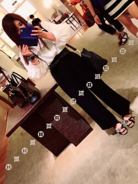 「ワイドシャツのアイテム（その他トップス、ホワイト系）」を使った、yumeさん（レディース）の夏コーディネート