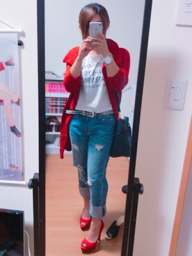 「ESPERANZA（エスペランサ）のアイテム（パンプス、レッド系）」を使った、yumeさん（レディース）の秋コーディネート