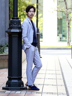 「EDIFICE（エディフィス）のアイテム（スラックス）」を使った、EDIFICE PR/SHINGOさん（メンズ・174cm）の春コーディネート