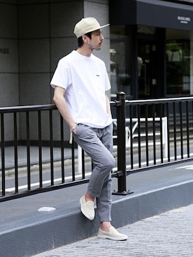 「ラコステ」｜「アイテム（スリッポン）」を使った、EDIFICE PR/SHINGOさん（メンズ・174cm）の春コーディネート