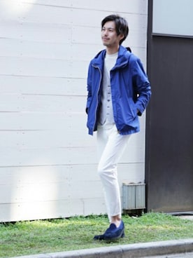 「ネイビー×ホワイト」｜「アイテム（スリッポン）」を使った、EDIFICE PR/SHINGOさん（メンズ・174cm）の春コーディネート