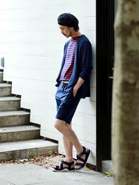 「膝上ショーツ」｜「アイテム（サンダル）」を使った、EDIFICE PR/SHINGOさん（メンズ・174cm）の夏コーディネート