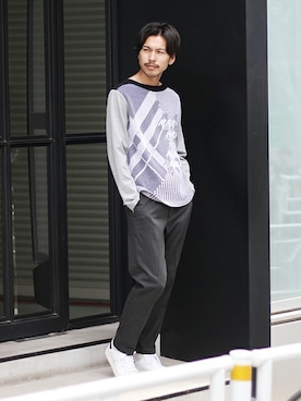 「チドリ柄」｜「アイテム（スラックス）」を使った、EDIFICE PR/SHINGOさん（メンズ・174cm）の秋コーディネート