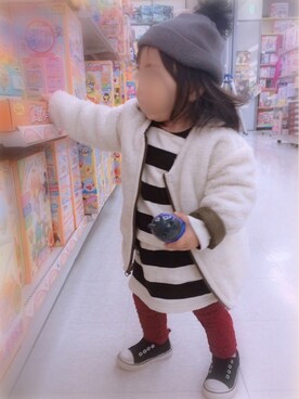 「BdeR（ビーデアール）のアイテム（帽子）」を使った、chimaさん（キッズ・80cm）の冬コーディネート