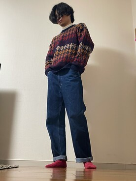 「usedのアイテム（ニット/セーター、その他）」を使った、Kohsakaさん（メンズ・174cm）の春コーディネート
