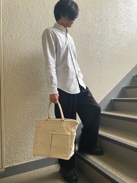 「usedのPOLO（シャツ/ブラウス、ホワイト系）」を使った、Kohsakaさん（メンズ・174cm）の春コーディネート