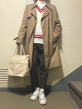 「usedのアイテム（トートバッグ、ベージュ系）」を使った、Kohsakaさん（メンズ・174cm）の春コーディネート