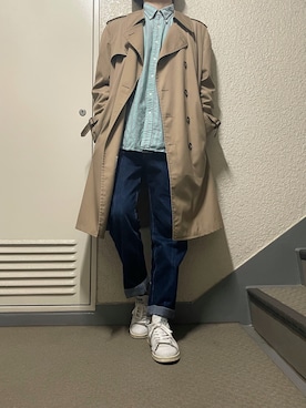 「usedのアイテム（トレンチコート、ベージュ系）」を使った、Kohsakaさん（メンズ・174cm）の春コーディネート