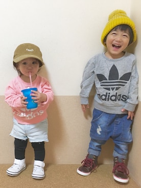 「newhattan（ニューハッタン）の【NEWHATTAN】コーデュロイキャップ（キャップ）」を使った、megumicchi__さん（キッズ・90cm）の秋コーディネート