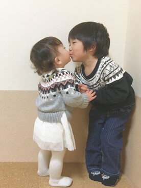 「Right-on KIDS（ライトオンキッズ）のアイテム（ニット/セーター）」を使った、megumicchi__さん（キッズ・90cm）の秋コーディネート